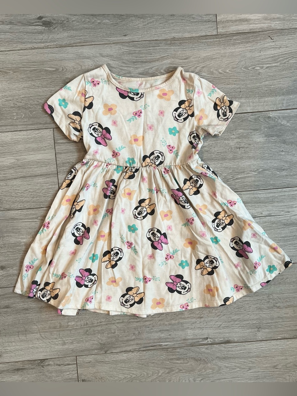 DISNEY Girls Cream Minnie Mouse Print Twirl Dress, 4T